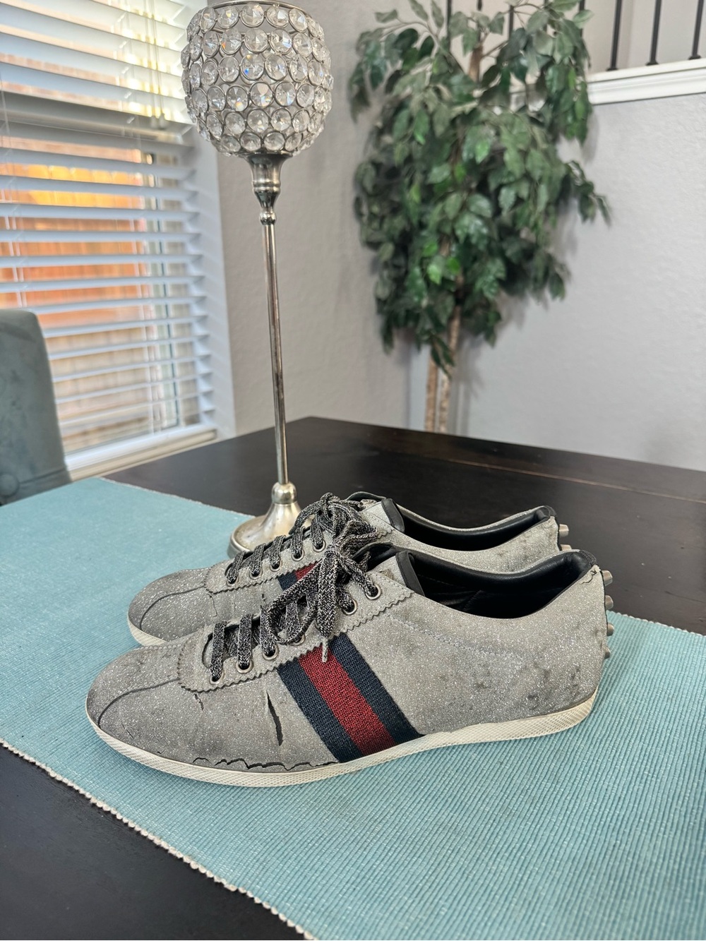 Gucci silver glitter leather Men's Sneakers size 10.5